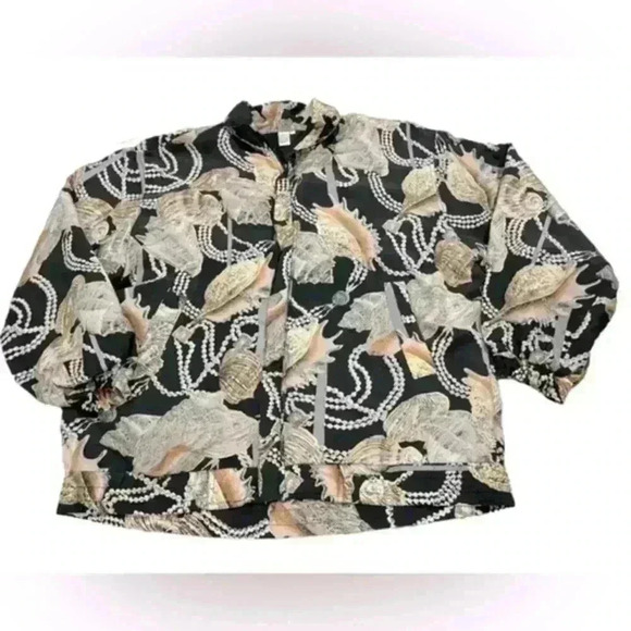 CoAco Jackets & Blazers - Vintage Coaco Cropped Light Weight Pearl & Shell Zip Up 100% Silk